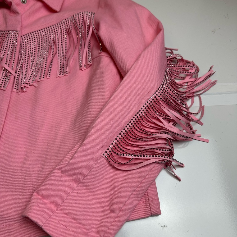 MollyGreen Pink FringeWestern CowgirlJacket Y2K RodeoFringe UtilityJacket Small - Picture 8 of 12